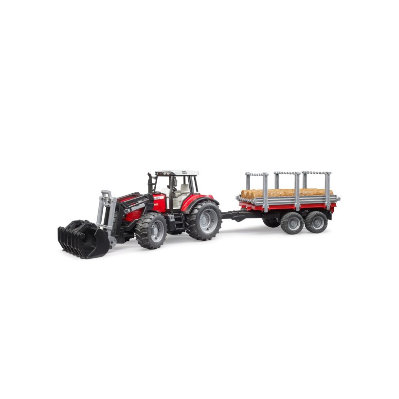 Massey 7480 avec chargeur frontal et remorque forestières