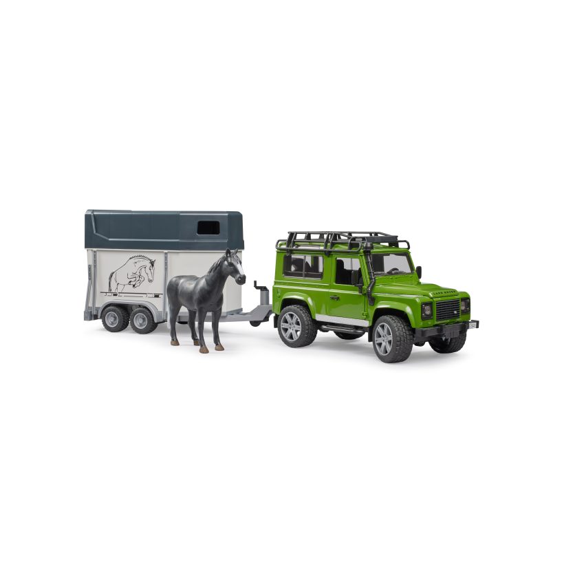 Land Rover Station Wagon avec remorque à chevaux et chevaux