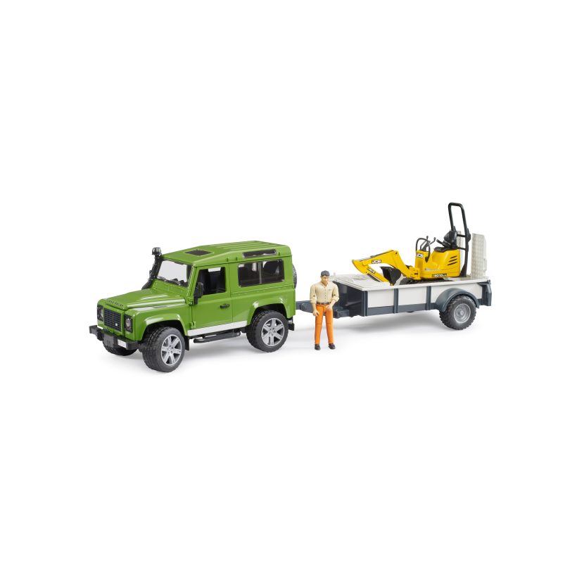Land Rover avec remorque, JCB Micro Exc. et ouvrier